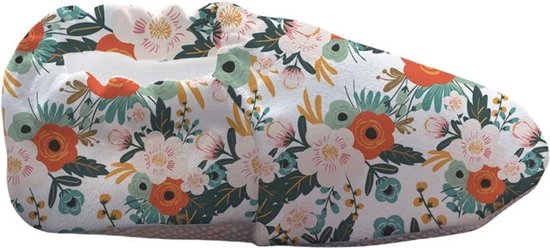 Lavendel Baby Slofjes - Huisslippers - Antislip Zool - Kleurrijk Bedrukt - Zacht Katoenen - Comfortabel - Oekotex Gecertificeerd - Veilig voor Kinderen en Baby's / Lente Bloemen / Maat: 24-25