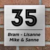 Plaque signalétique porte d'entrée Maison - Enseigne - Nom et numéro de maison - 15 x 15 cm - Aluminium brossé - Zwart