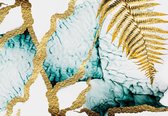 Fotobehang - Vlies Behang - Luxe Marmer met Gouden Varen - 208 x 146 cm