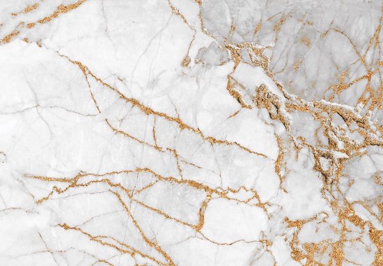 Papier peint photo - Papier Peint Intissé - Marbre Wit aux Lignes Dorées - 208 x 146 cm