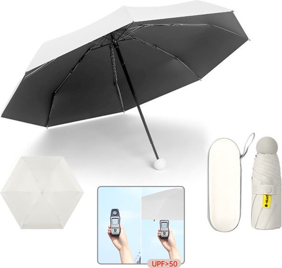 TDR--Opvouwbare Paraplu -Windproof-Zonbescherming Anti-Uv UPF50 + met gratis Reisetui-wit