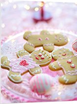 PVC Schuimplaat- Speculaas Poppetjes Versiert met Roze Glazuur en Kraaltjes - 75x100 cm Foto op PVC Schuimplaat