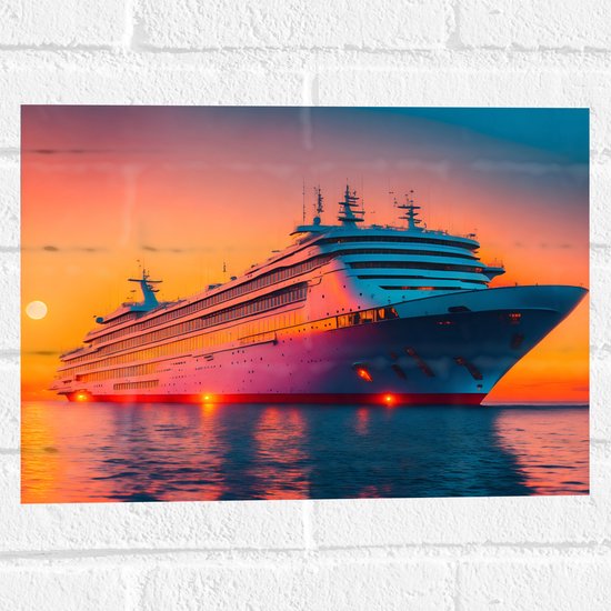Muursticker - Enorm Cruiseschip Varend over het Water tijdens Zonsondergang - 40x30 cm Foto op Muursticker