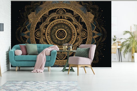 Behang - Fotobehang Mandala - Goud - Bohemian - Luxe - Breedte 525 cm x hoogte 350 cm