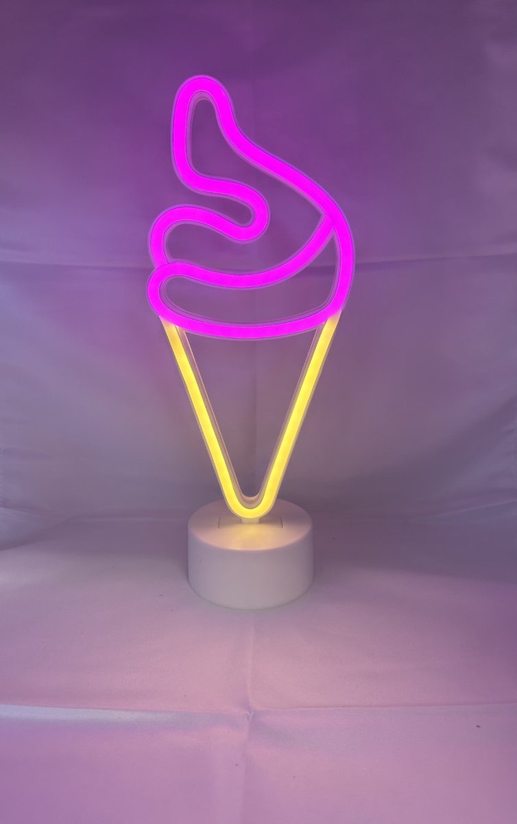 LED ijsje met neonlicht - roze + oranje neon licht - Op batterijen en USB - hoogte 30 x 13 x 8.5 cm - Tafellamp - Nachtlamp - Decoratieve verlichting - Woonaccessoires