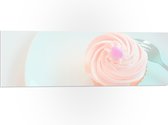PVC Schuimplaat- Roze Cupcake op Bordje met Vork - 90x30 cm Foto op PVC Schuimplaat