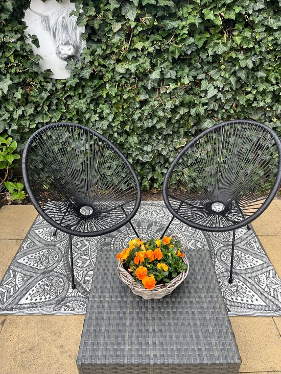 Buitenkleed 120-180cm, zwart/wit, Mandala