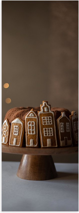 Poster (Mat) - Ronde Taart van Speculaas Huisjes op Plateau - 40x120 cm Foto op Posterpapier met een Matte look