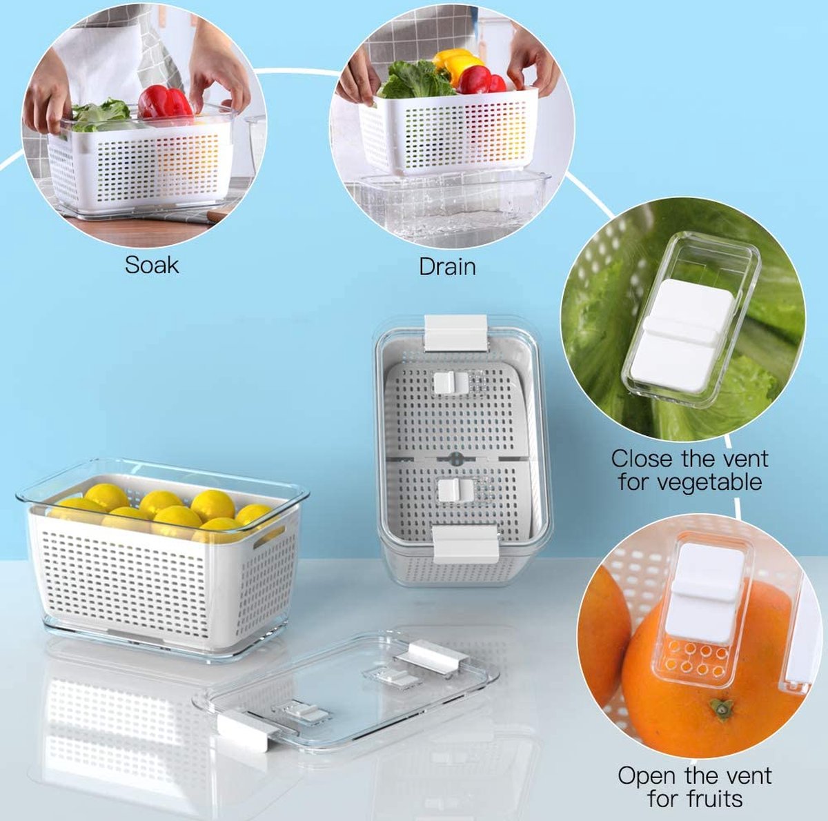 Salade Spinner Twinzee met grote capaciteit (5L) - Innovatief ontwerp met waterrooster en prachtige kom - Efficiënt en eenvoudig drogen met revolutionair treksysteem