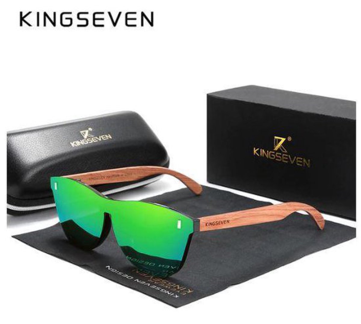 KingSeven - Green Oculos Bamboo UV400 en Polarisatie Filter + Brillenkoker - KINGSEVEN K7