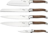 Set de couteaux, 5 pièces, Bois de chêne/acier inoxydable, Marron - Couteau de chef, couteau à pain, couteau santoku, couteau à découper, couteau d'office - Laguiole by Haws