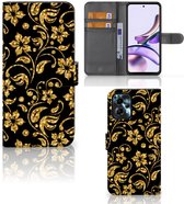 Telefoonhoesje Motorola Moto G13 | G23 Bookcase Cadeau voor Oma Gouden Bloemen