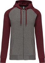 Tweekleurige hoodie met rits en capuchon 'Proact' Grey Heather/Wine - M