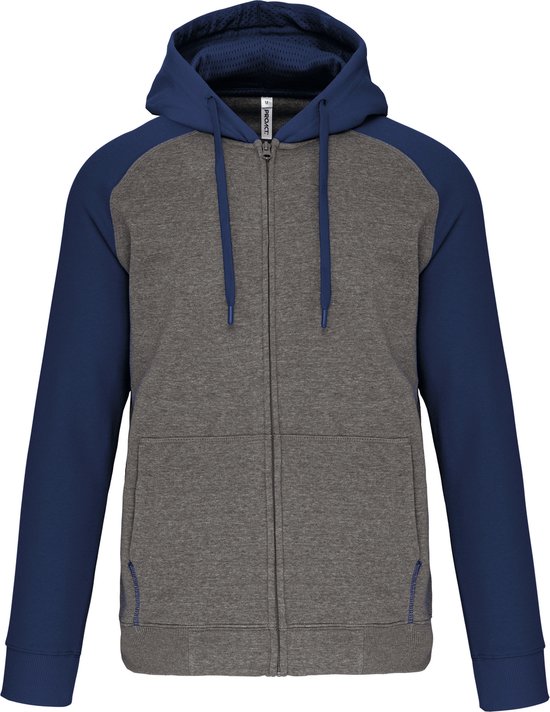 Tweekleurige hoodie met rits en capuchon 'Proact' Grey Heather/Navy - S