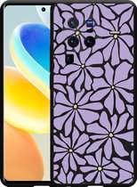 Cazy Hoesje Zwart geschikt voor vivo X80 Pro Abstracte Paarse Bloemen