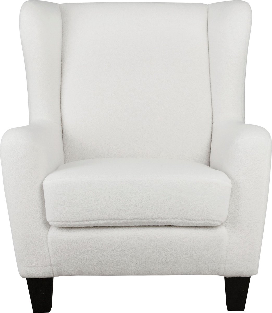 Notio Living Zhili - Gestoffeerde accentstoel met kruk in teddystof gebroken wit (101 x 84 x 84 cm)
