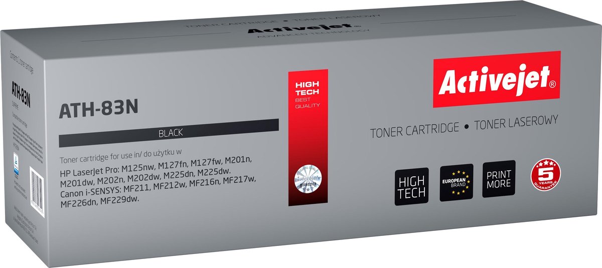 Image of ActiveJet AT-83N toner voor HP-printer; HP 83A CF283A, Canon CRG-737 vervanging; Opperste; 1500 pagina's; zwart.