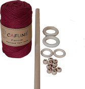 Paquet Cafuné Macramé - corde Bordeaux - baguette et anneaux en bois - perles colorées