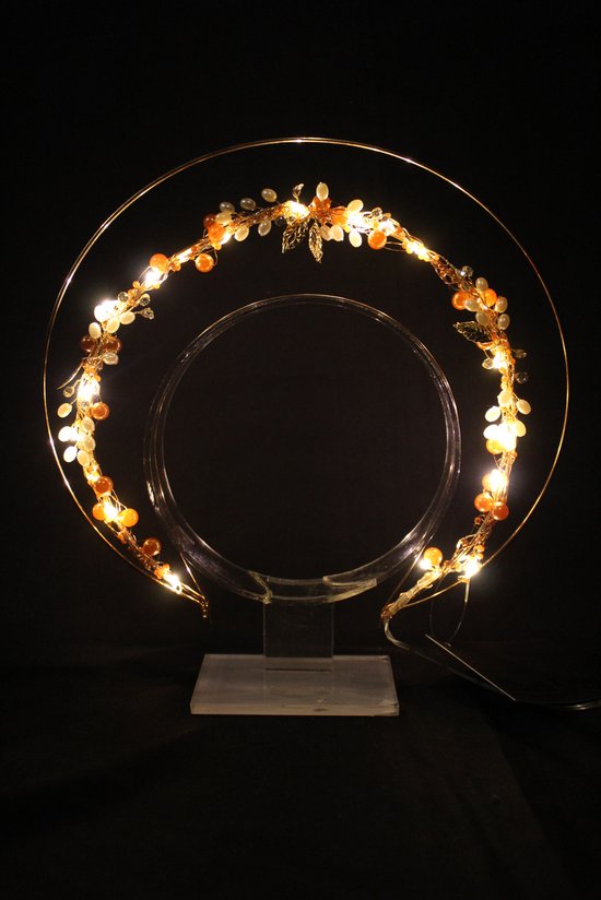 rose gouden halo met parels, steentjes, blaadjes en lichtjes