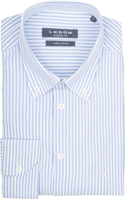 Ledub - Overhemd Lichtblauw Gestreept - Heren - Maat 45 - Modern-fit
