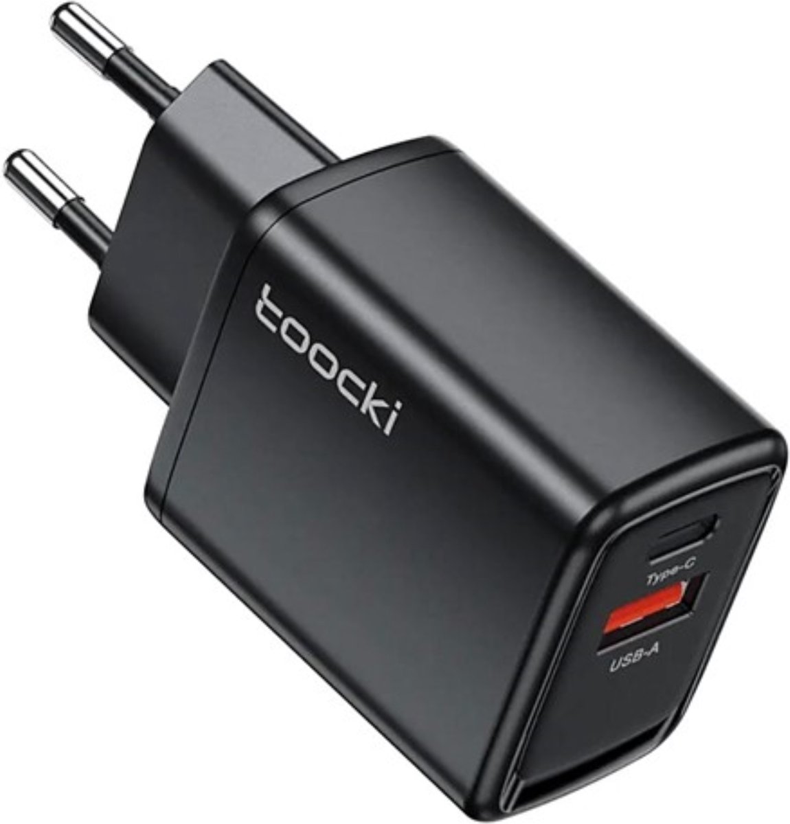 Toocki Oplader 20W 'Quick Charge 3.0' - USB-C PD en USB-A Poort - 20Watt Snellader GaN - Power Delivery - Quick Charge - Tot 3 Keer Sneller - Tegelijkertijd Opladen - voor alle Smartphones, Tablets en Laptops geschikt - ZWART