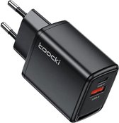 Toocki Charger "Fast Charge" - Port USB-C et USB-A - Chargeur rapide 20Watt - Convient pour Apple iPhone - Recharge simultanée - Jusqu'à 3 Keer plus rapide - Taille Klein et pratique - Convient à alle merken et appareils - NOIR
