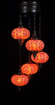 Hanglamp oranje - Mozaïek lamp - Turkse lamp - Oosterse lamp - kroonluchter 5 bollen