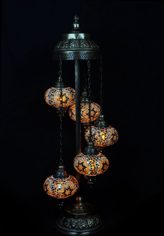 Turkse lamp - Oosterse lamp - Staande lamp - Bruin - 5 bollen - mozaïek