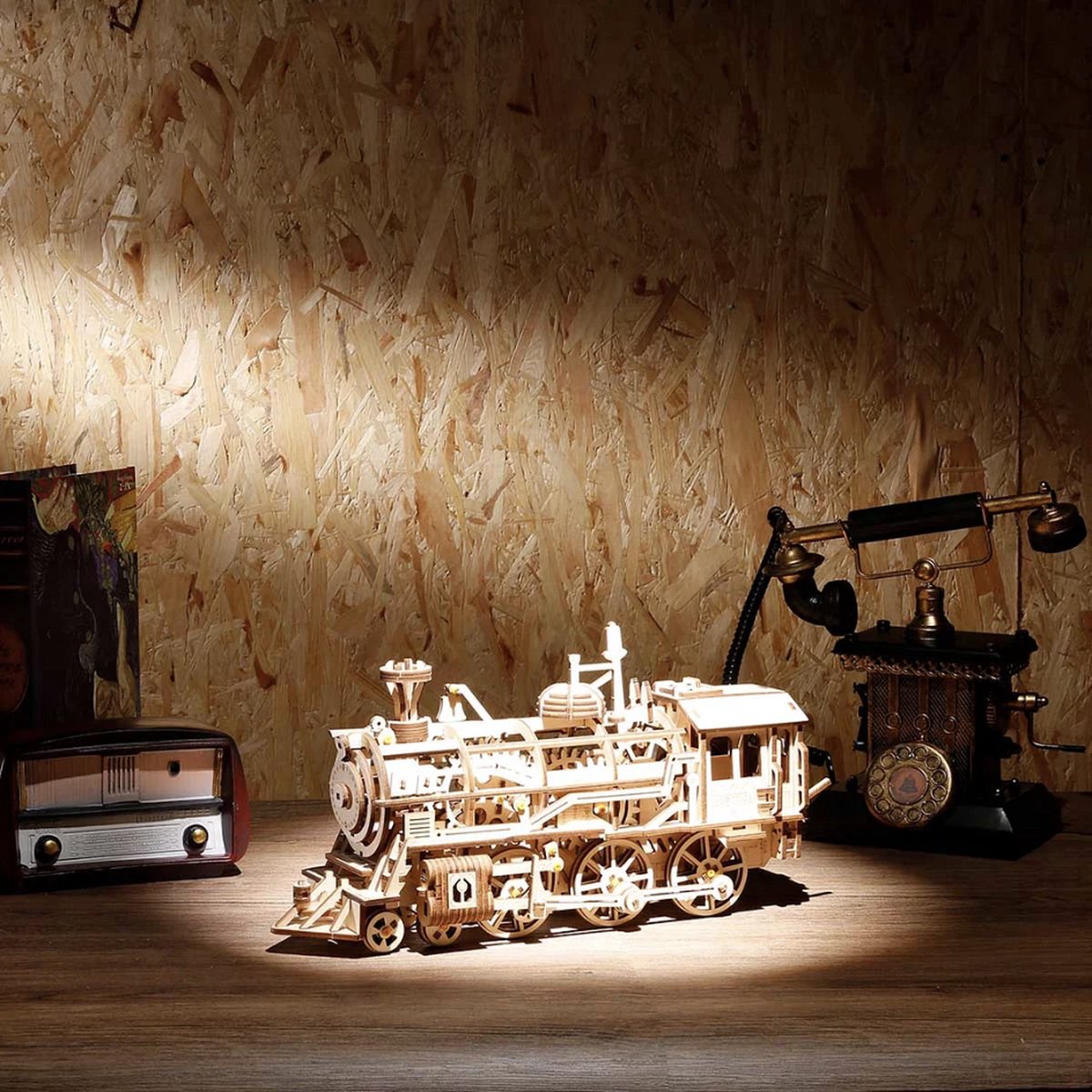 Robotime - Locomotief - Trein - Stoomtrein - Houten modelbouw - Modelbouw - DIY - Hout 3D puzzel - Tieners - Volwassenen — afbeelding 7