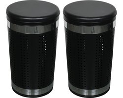 MSV Wasmand Dubai - 2x - zwart - RVS metaal - 46 liter - afsluitbaar deksel - 35 x 60 cm