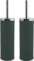 MSV Toiletborstel in houder/wc-borstel - 2x - metaal - donkergroen - 38 cm - Badkamer