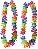 Hawaii krans/slinger - 4x - regenboog/zomerse kleuren - incl. led verlichting