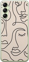 Leuke Telefoonhoesjes - Hoesje geschikt voor Samsung Galaxy A14 5G - Abstract gezicht lijnen - Soft case - TPU - Print / Illustratie - Beige