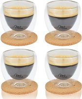 Thermoglazen set-4 verschillende maten-dubbelwandige espresso glazen-koffieglazen, latte macchiato, cappuccino glas-geïsoleerd glas, vaatwasmachinebestendig (4 glazen, 80ml)