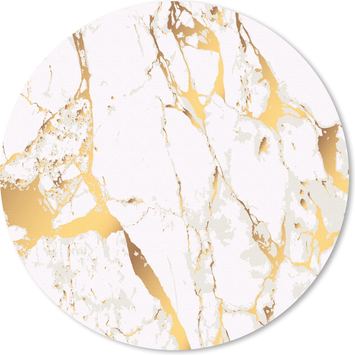 Muismat rond 50x50 cm - Mousepad Marmer - Goud - Wit - Chic - Ronde muismatten
