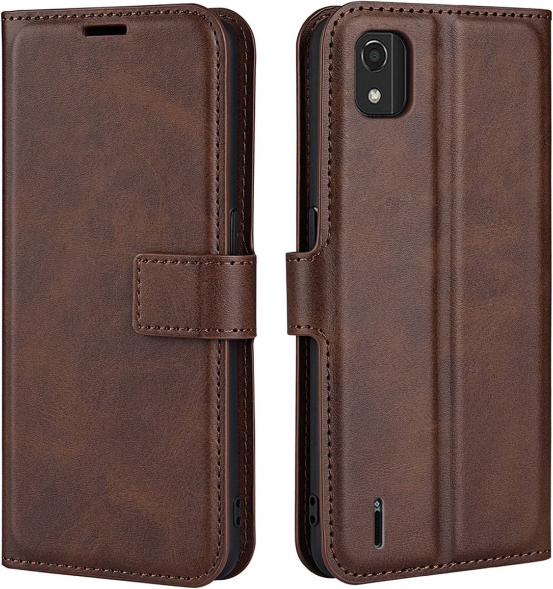 Coverup Hoesje - Geschikt voor Nokia C2 2E Hoesje - Coverup Deluxe Book Case - Donkerbruin