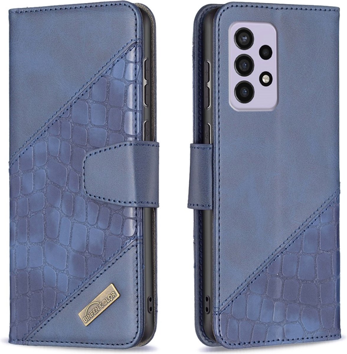 BINFEN Croco Book Case - Geschikt voor Samsung Galaxy A33 Hoesje - Blauw
