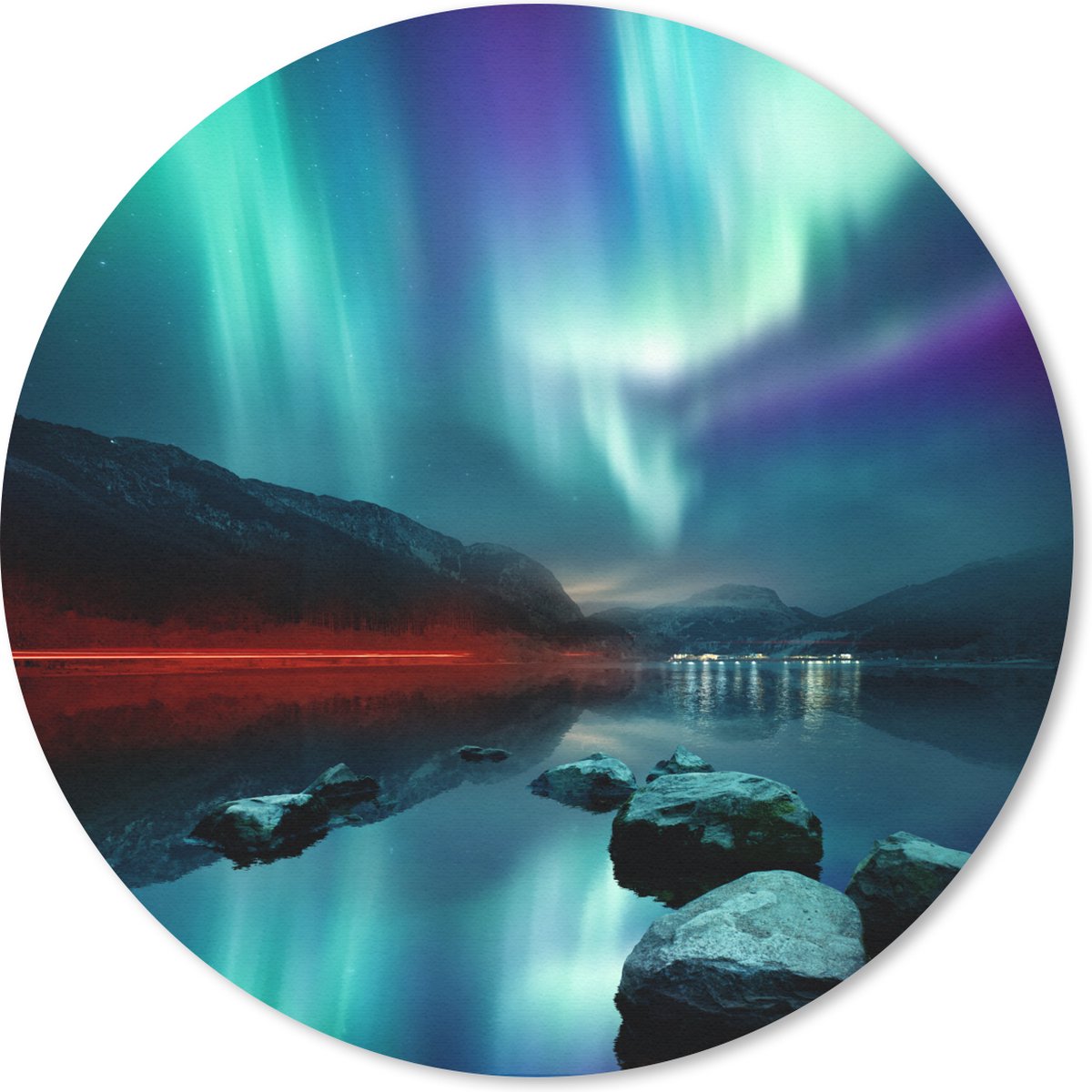 Muismat rond 50x50 cm - Mousepad Noorderlicht - Stenen - Water - Ronde muismatten