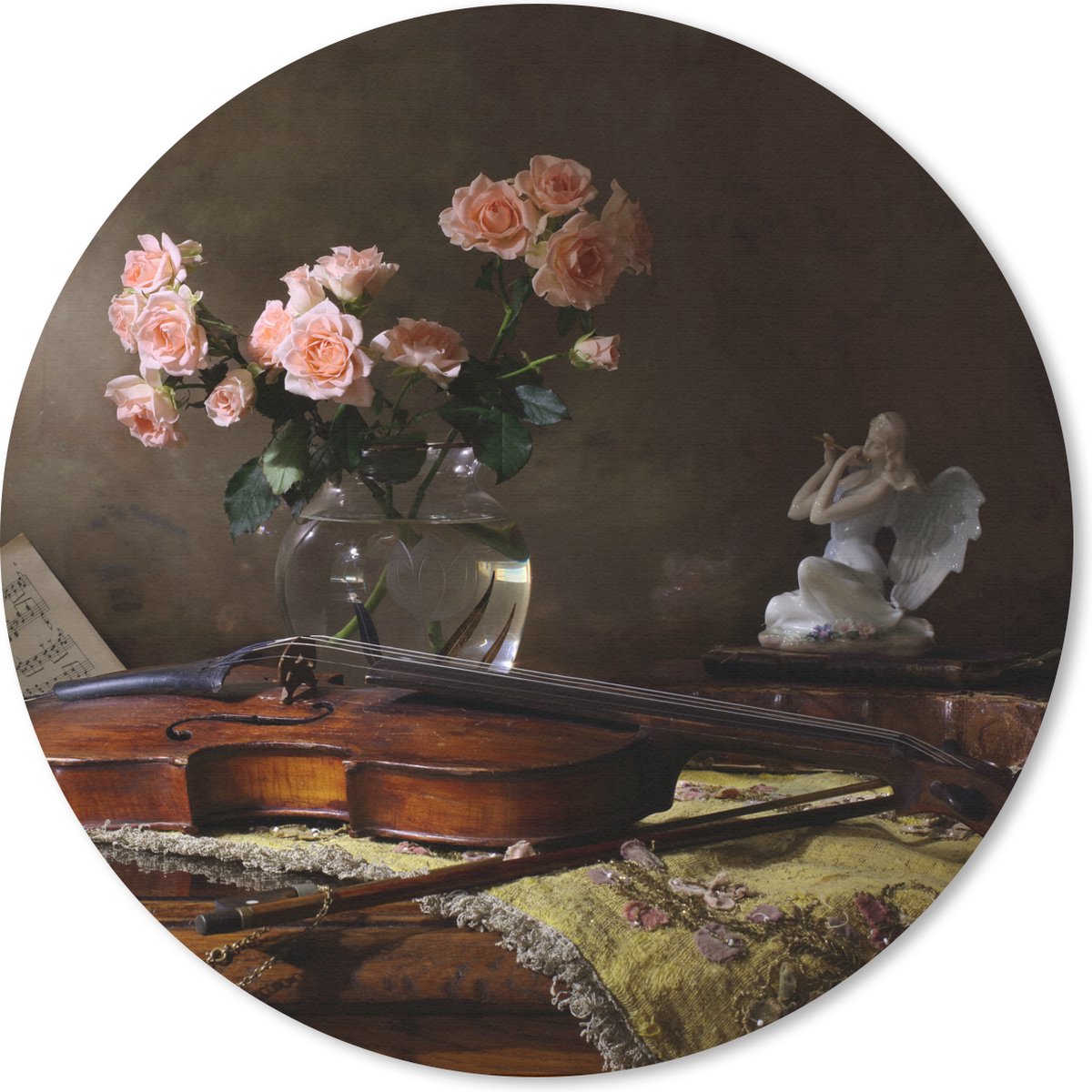 Muismat rond 50x50 cm - Mousepad Viool - Stilleven - Bloemen - Ronde muismatten