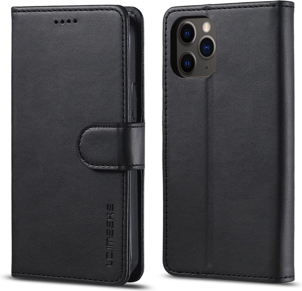 LC.IMEEKE Hoesje - Geschikt voor iPhone 12 Hoesje - LC.IMEEKE Luxe Book Case - Zwart