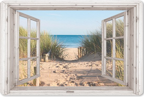 Foto: Muismat mousepad doorkijk strand zee duinen zand water helmgras 27x18 cm muismatten