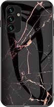 Coverup Marble Glass Back Cover - Geschikt voor Samsung Galaxy A14 Hoesje - Zwart / Goud