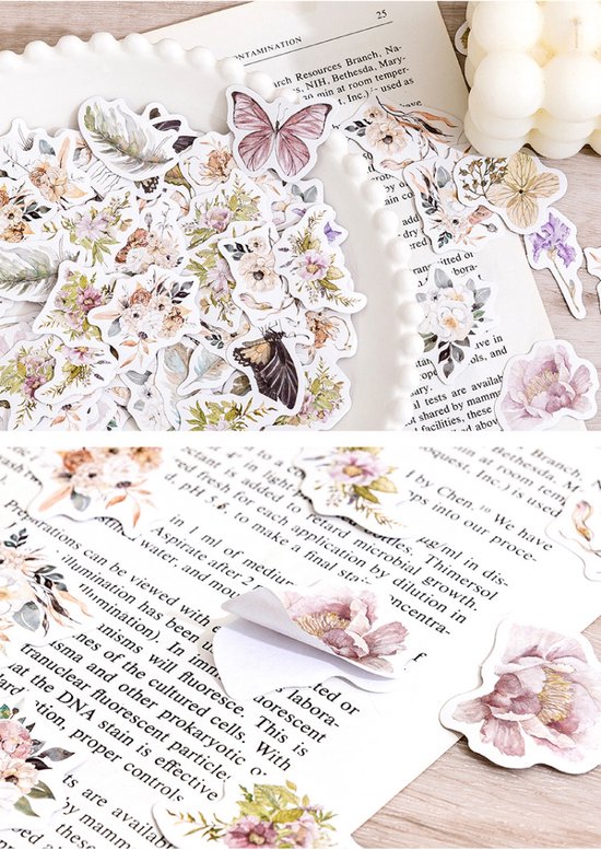 Bullet Journal Autocollants - Papillons, plumes et Fleurs - 46 pièces d'autocollants de passe-temps