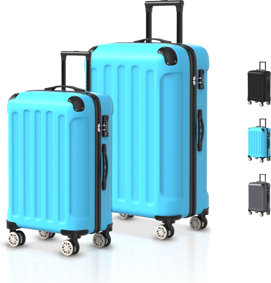 Voyagoux® Kofferset 2 delig - ABS kofferset - S / L - Koffer - Lichtblauw