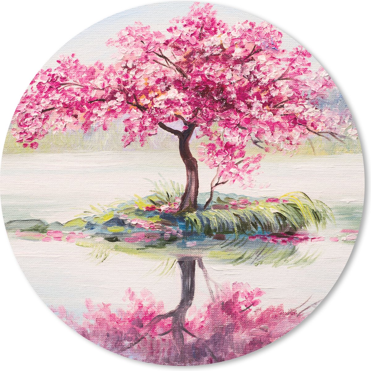 Muismat rond 20x20 cm - Mousepad Schilderij - Bloesem - Bloesemboom - Water - Olieverf - Ronde muismatten
