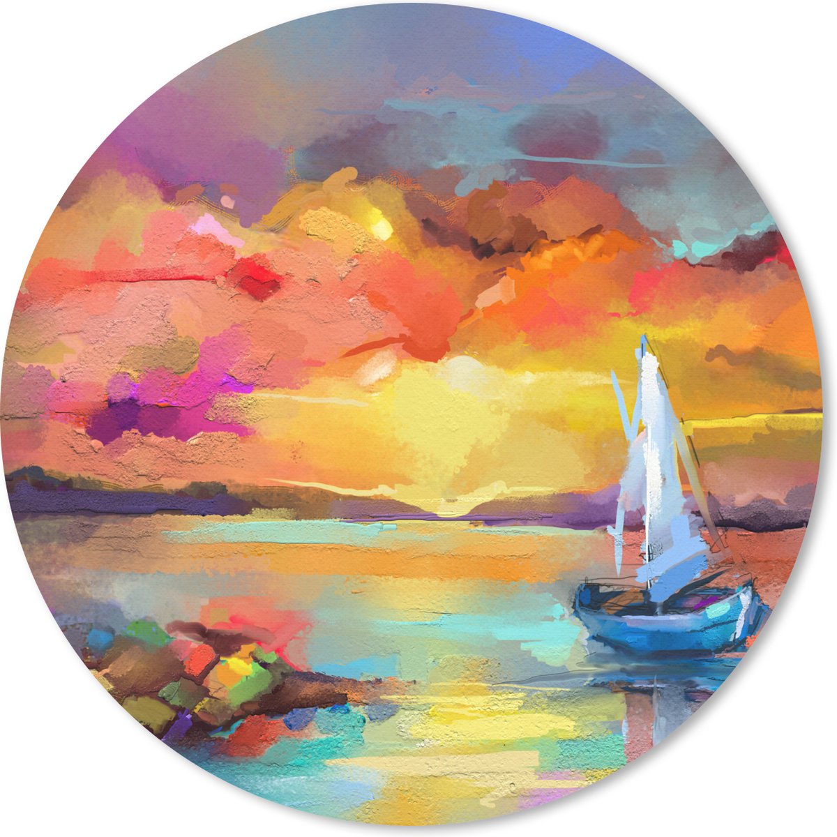 Muismat rond 20x20 cm - Mousepad Schilderij - Olieverf - Boot - Kleuren - Ronde muismatten