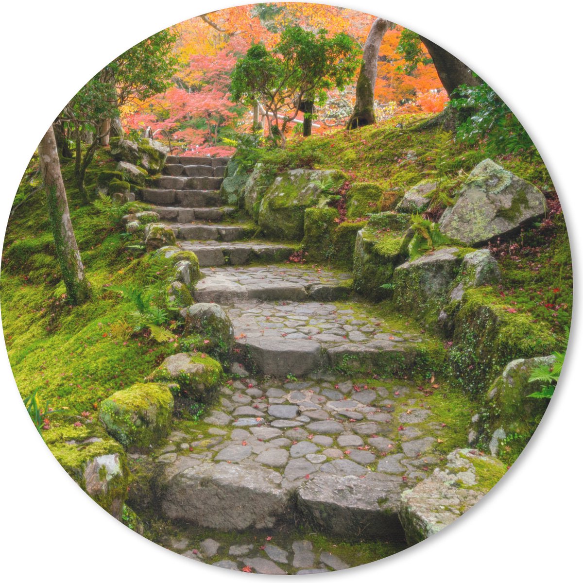 Muismat rond 20x20 cm - Mousepad Natuur - Stenen - Pad - Mos - Japans - Ronde muismatten
