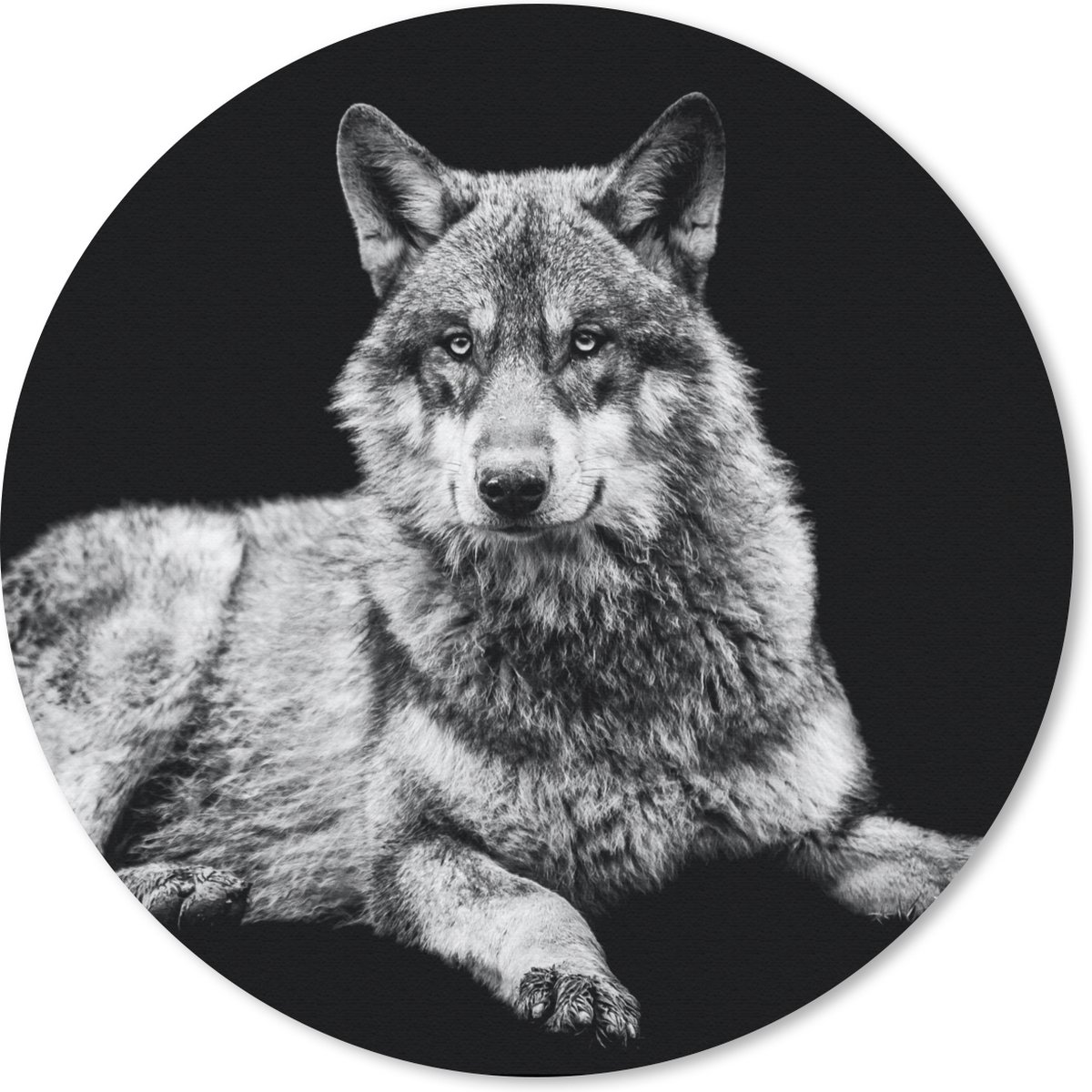 Muismat rond 20x20 cm - Mousepad Wilde dieren - Wolf - Zwart - Wit - Ronde muismatten