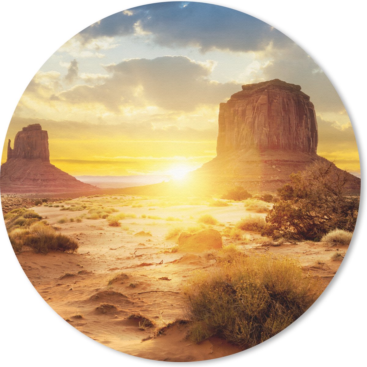 Muismat rond 40x40 cm - Mousepad Zonsondergang - Rots - Landschap - Horizon - Ronde muismatten