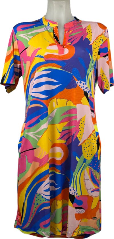 Angelle Milan – Travelkleding voor dames – Multikleur print Jurk – Ademend – Kreukherstellend – Duurzame jurk - In 5 maten - Maat XXL